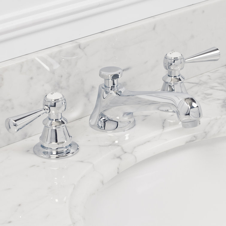 Classic Widespread Chrome Lavatory Faucet with Porcelain Labels