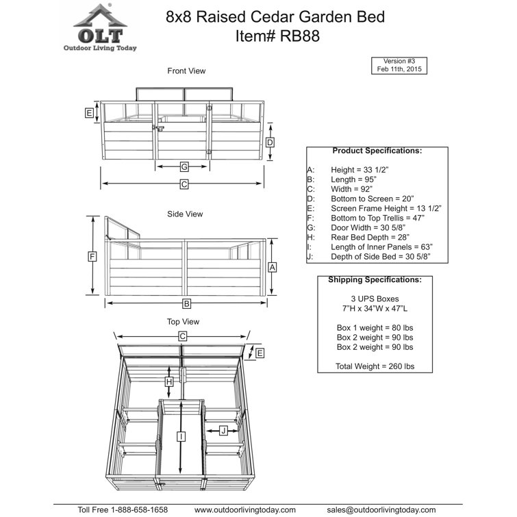 8 ft. x 8 ft. Cedar Raised Garden Bed with Mesh Fencing
