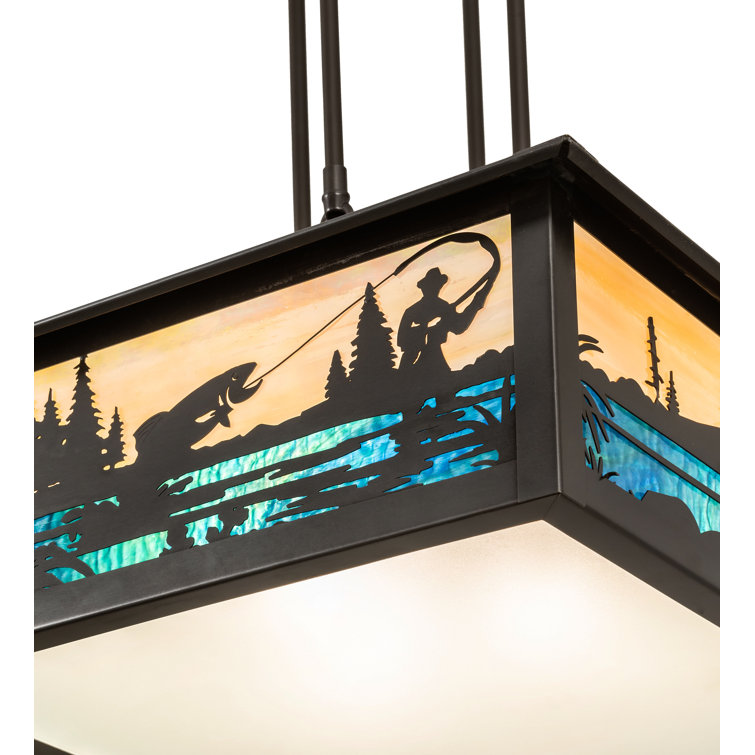 Fly Fishing Creek Antique Bronze 37" Indoor/Outdoor Lantern Pendant
