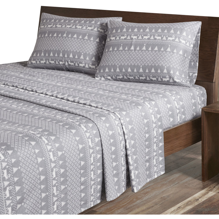 Queen Blue Plaid Cotton Flannel Sheet Set