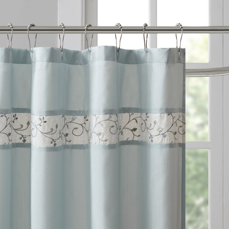 Red and Beige Faux Silk Embroidered Floral Shower Curtain