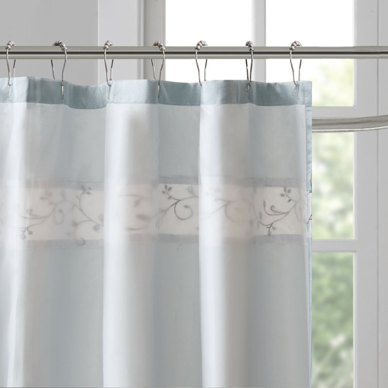 Red and Beige Faux Silk Embroidered Floral Shower Curtain
