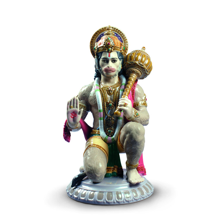 Glazed Porcelain Hanuman Figurine with Enamel Finish