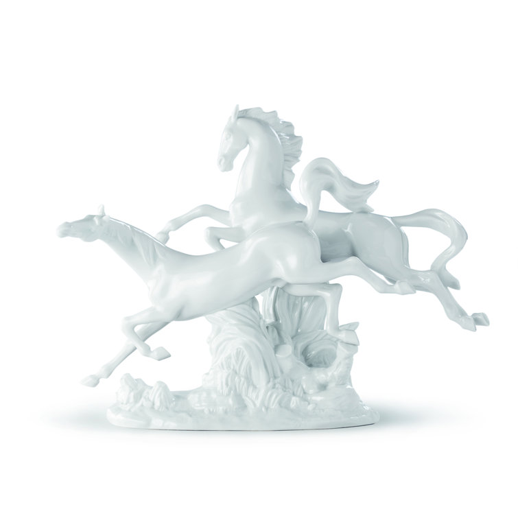 White Porcelain Galloping Horses Figurine