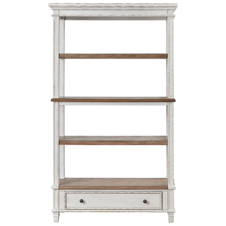 Chipped White & Distressed Wood Rustic Bookcase with Drawer