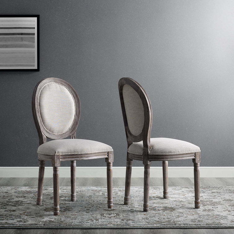 Beige Upholstered Wood Side Chair Set with Oval Back