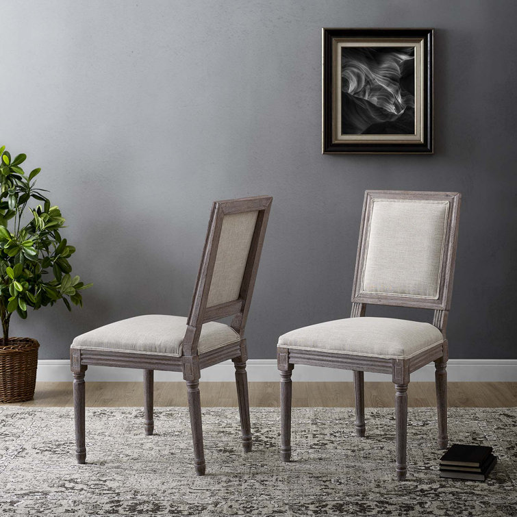 Vintage French Beige Upholstered Wood Side Chair Set