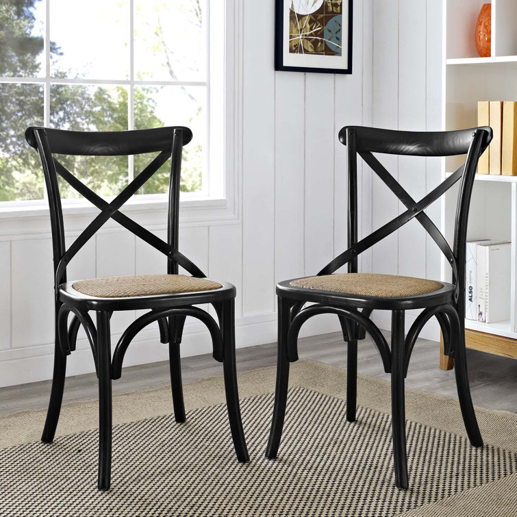 Rustic Charm Black Elm Wood Cross Back Side Chair