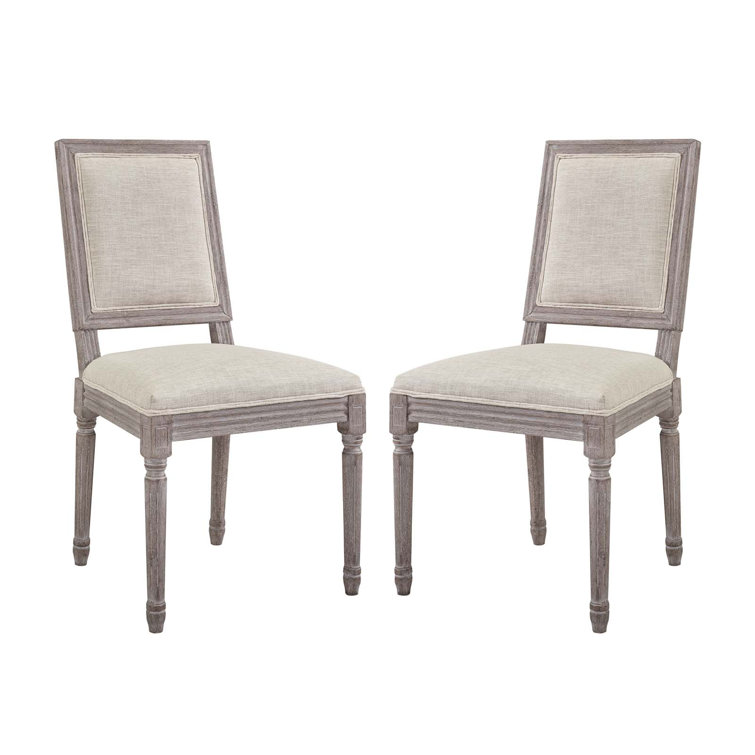 Vintage French Beige Upholstered Wood Side Chair Set