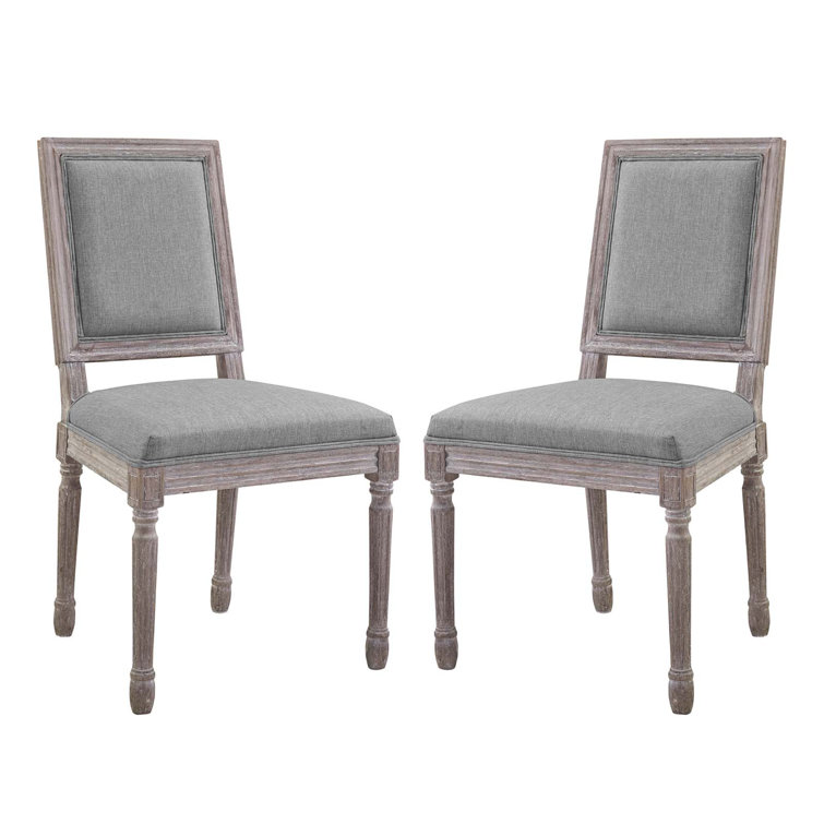 Elegant Light Gray Upholstered Wood Side Chair with Fluted Frame