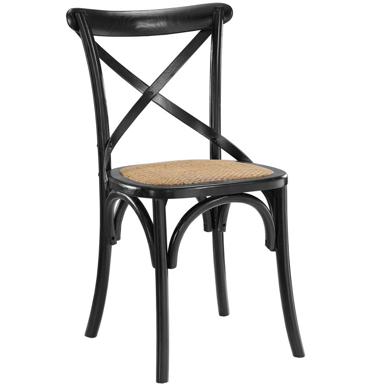 Rustic Charm Black Elm Wood Cross Back Side Chair