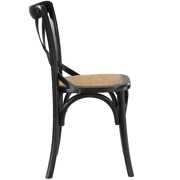 Rustic Charm Black Elm Wood Cross Back Side Chair