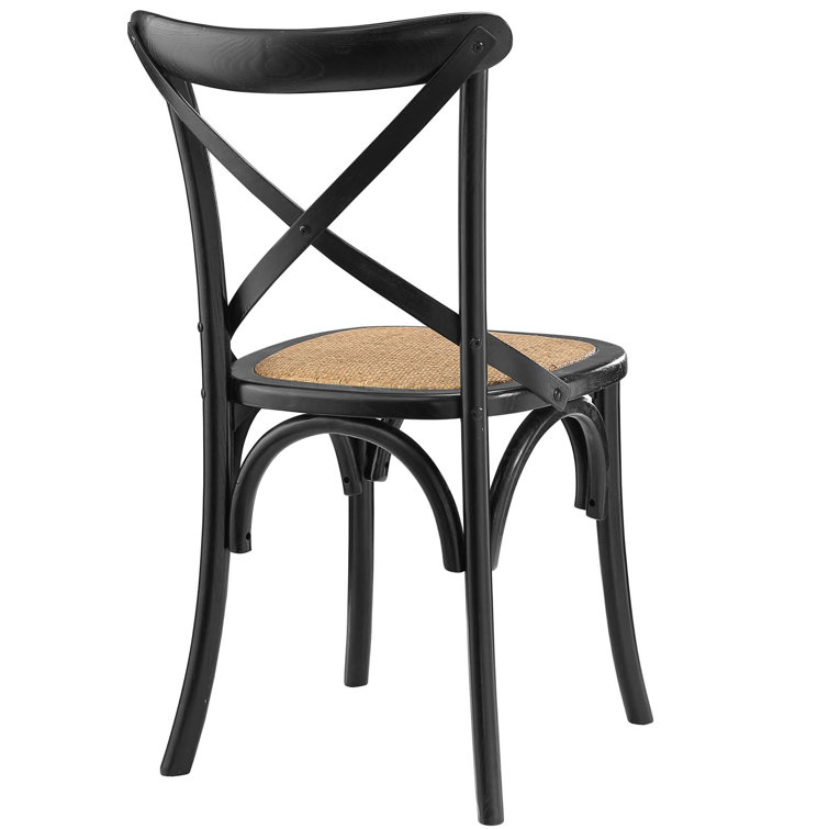 Rustic Charm Black Elm Wood Cross Back Side Chair