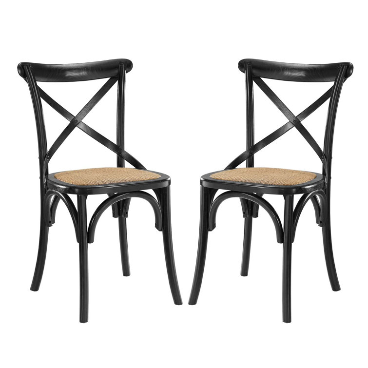 Rustic Charm Black Elm Wood Cross Back Side Chair