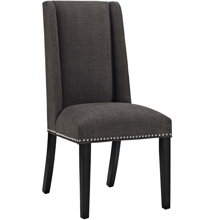 Elegant Baron High-Back Brown Leather Side Chair with Wood Frame