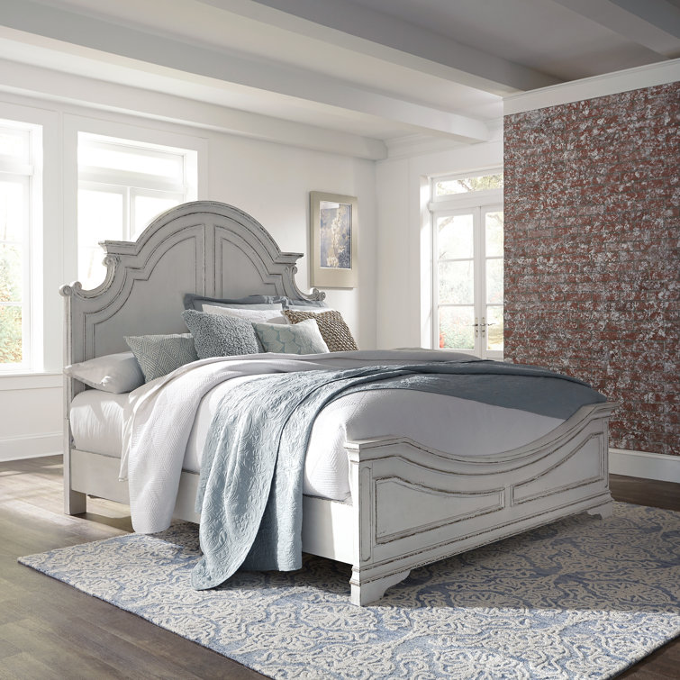 Antique White Queen Panel Bed with Arched Crown