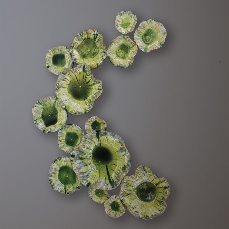 Small Green Ceramic Lily Plate Wall Decor