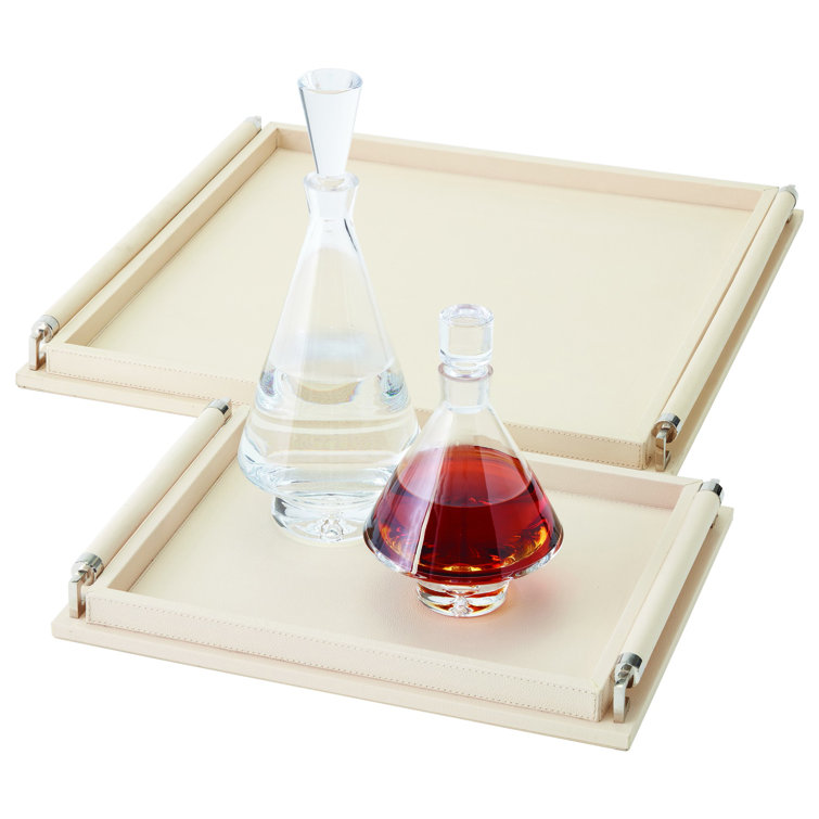 Large Coral Leather Wrapped Handle Sophisticated Tray