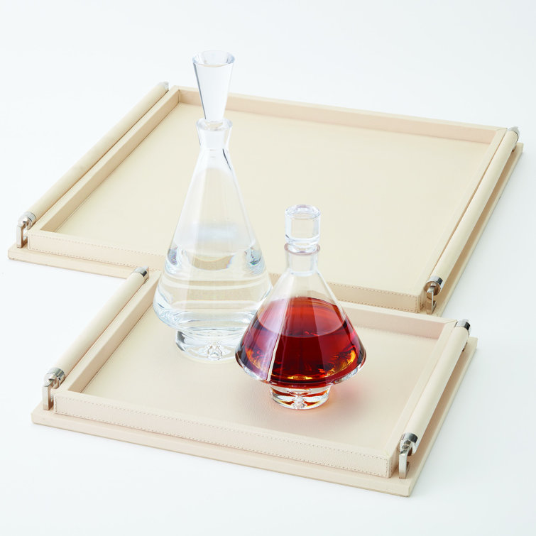 Large Coral Leather Wrapped Handle Sophisticated Tray