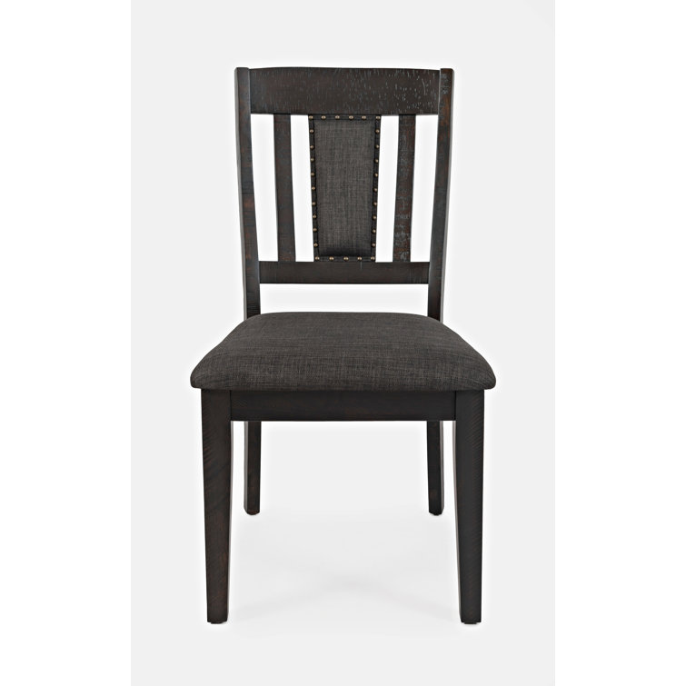 Brown Upholstered Slatback Dining Chairs with Nailhead Trim, Set of 2