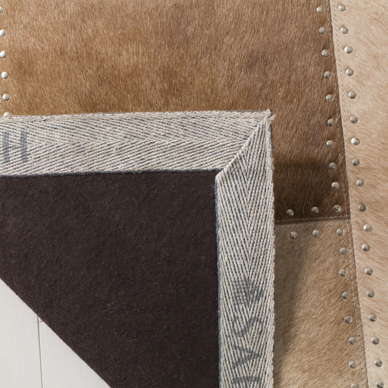 Beige Handwoven Leather Geometric Patchwork Rug