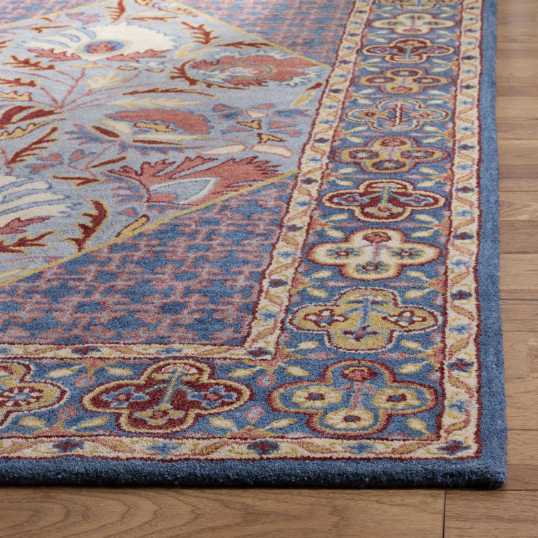 Elysian Blue and Red Hand-Tufted Wool Area Rug, 6' x 9'