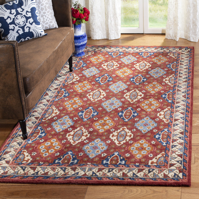 Antiquity Hand-Tufted Red and Blue Wool Runner Rug