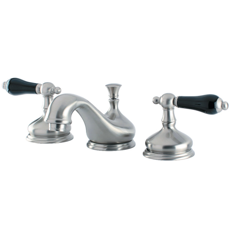 Duchess Brushed Nickel Widespread Bathroom Faucet with Porcelain Handles
