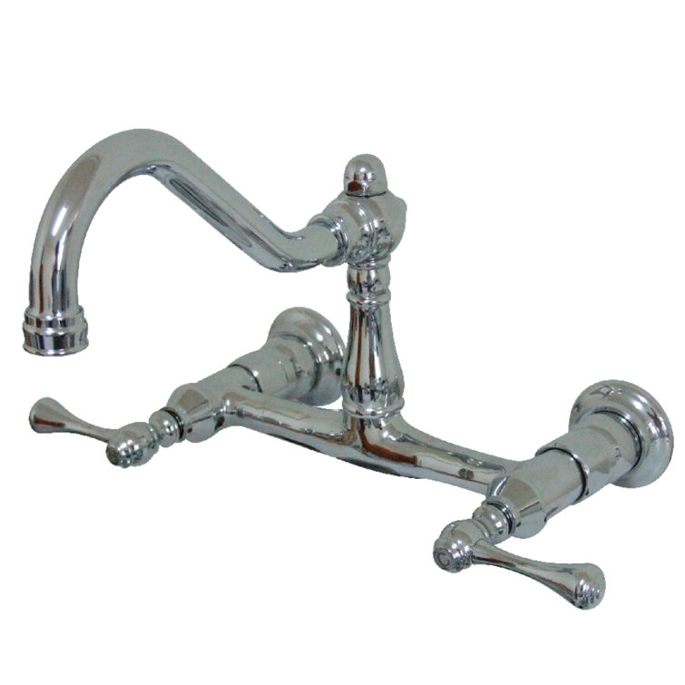 Vintage Polished Chrome Wall Mount Bathroom Faucet with Dual Handles