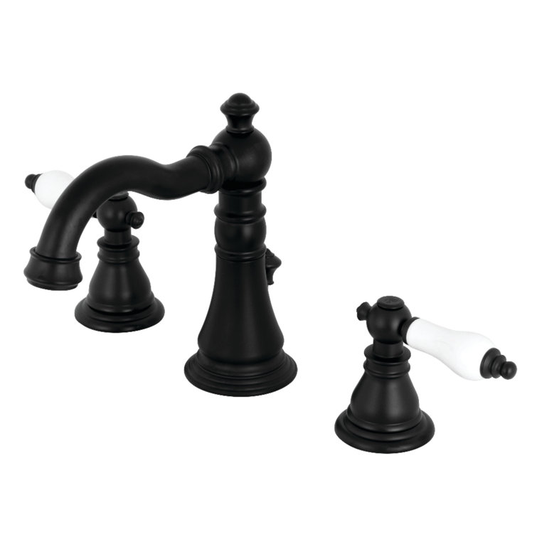 American Patriot Matte Black Widespread Bathroom Faucet with Drain