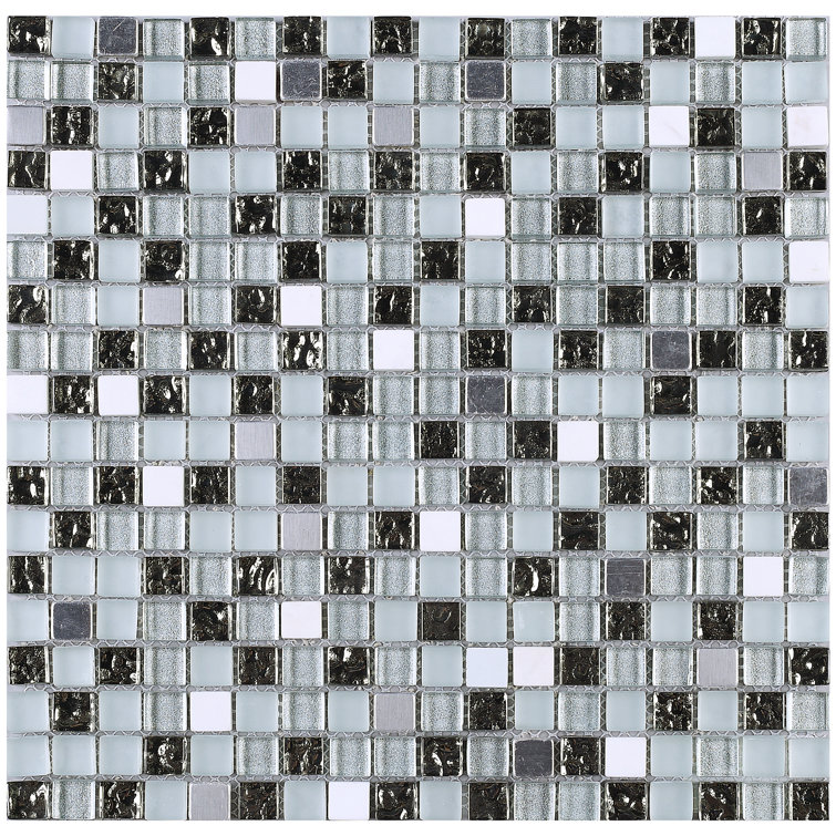 Gray and Black Glass Mosaic Wall Tile Sheet