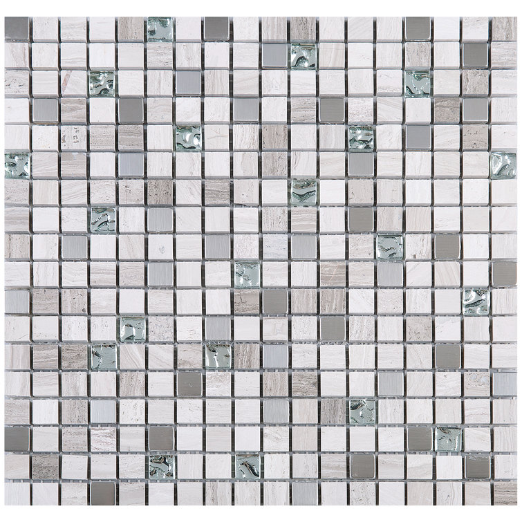 Mini Beige Marble and Glass Mosaic Wall Tile Sheet