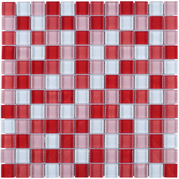 Red and Pink Glass Mosaic Tile Sheet for Kitchen and Bathroom