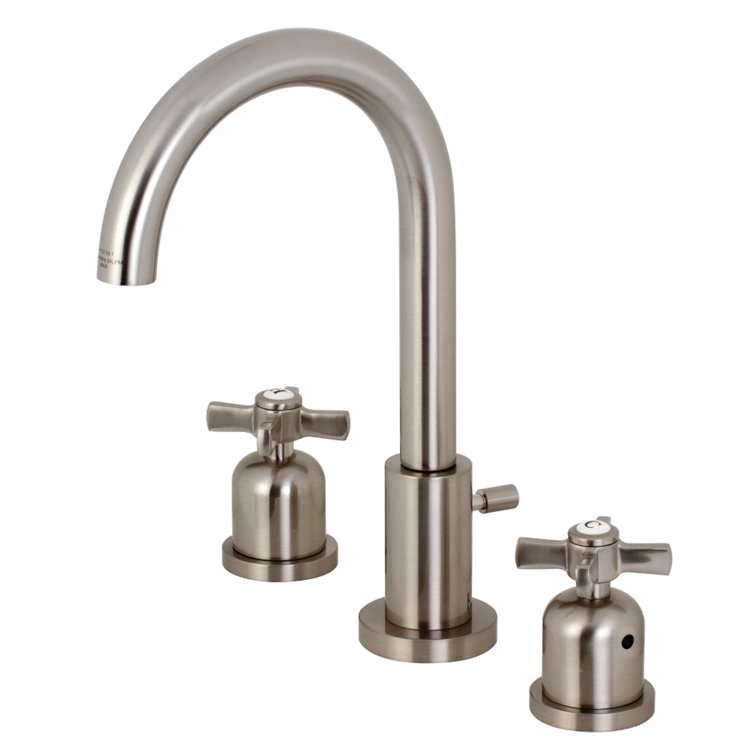 Brushed Nickel Widespread Bathroom Faucet with Cross Handles