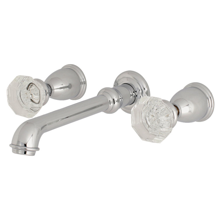 Polished Chrome Wall Mount Bathroom Faucet with Crystal Handles
