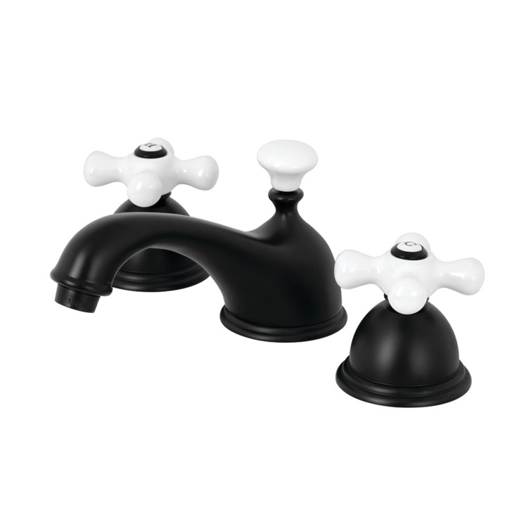 Matte Black and White Widespread Bathroom Faucet with Drain Assembly