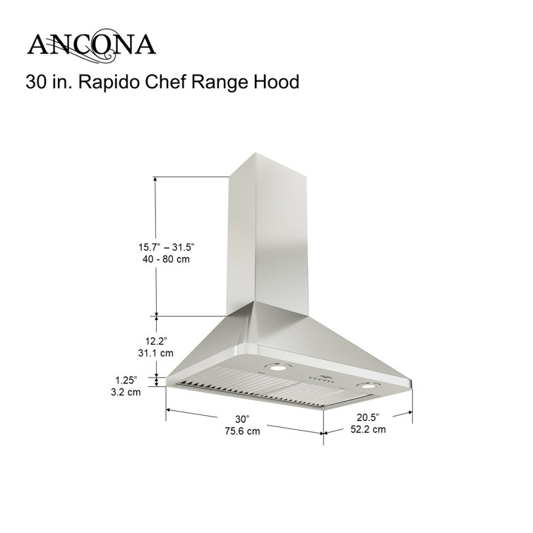 Ancona 30'' Stainless Steel Wall Mounted Range Hood with LED Lights