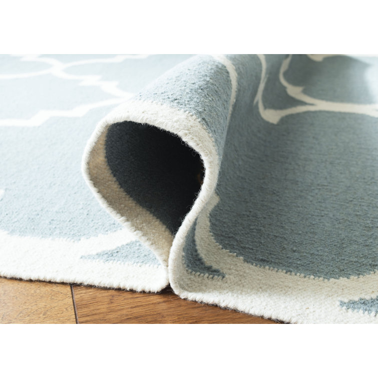 Light Blue and Ivory Wool Geometric Area Rug
