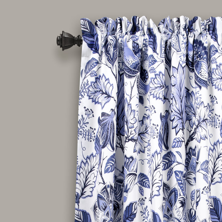Cynthia Jacobean Blue Floral Room Darkening Curtain Set