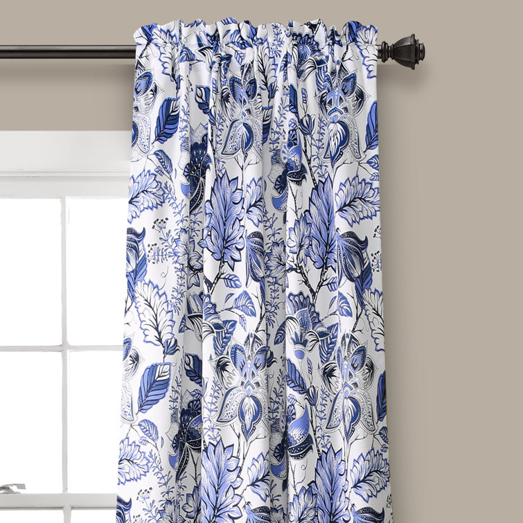 Cynthia Jacobean Blue Floral Room Darkening Curtain Set