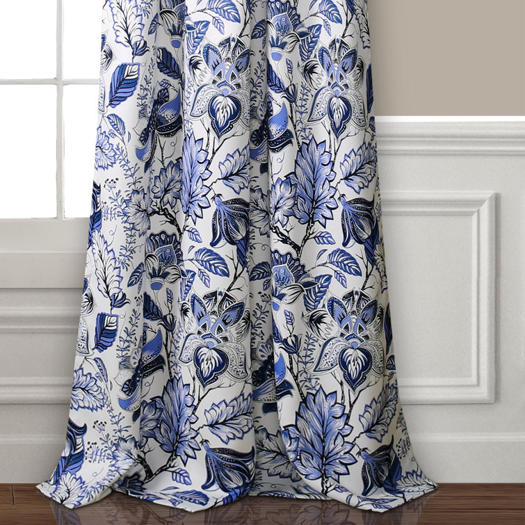 Cynthia Jacobean Blue Floral Room Darkening Curtain Set