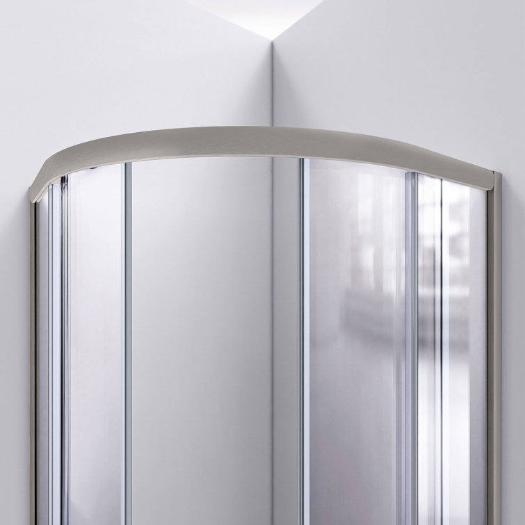 Prime 33" Frosted Glass Round Sliding Shower Enclosure with Brushed Nickel Hardware