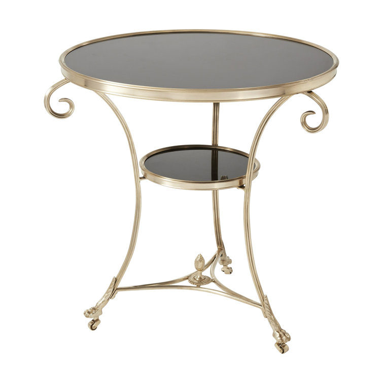 Round Brass and Black Granite Side Table