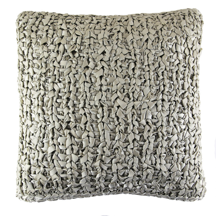 Pale Khaki Ribbon Knit Rectangular Throw Pillow 20"x20"
