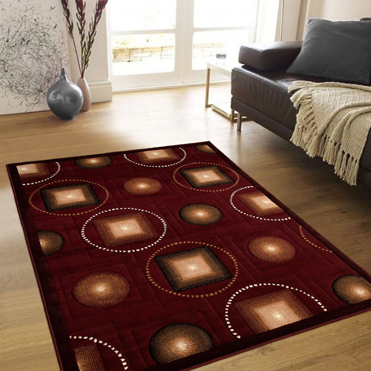 Burgundy and Beige Synthetic Rectangular 5' x 7' Area Rug