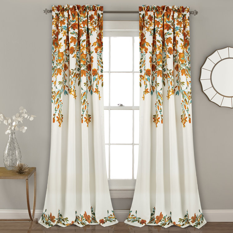 Tangerine Floral Vine Blackout Polyester Window Curtains