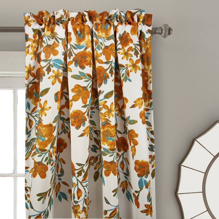 Tangerine Floral Vine Blackout Polyester Window Curtains