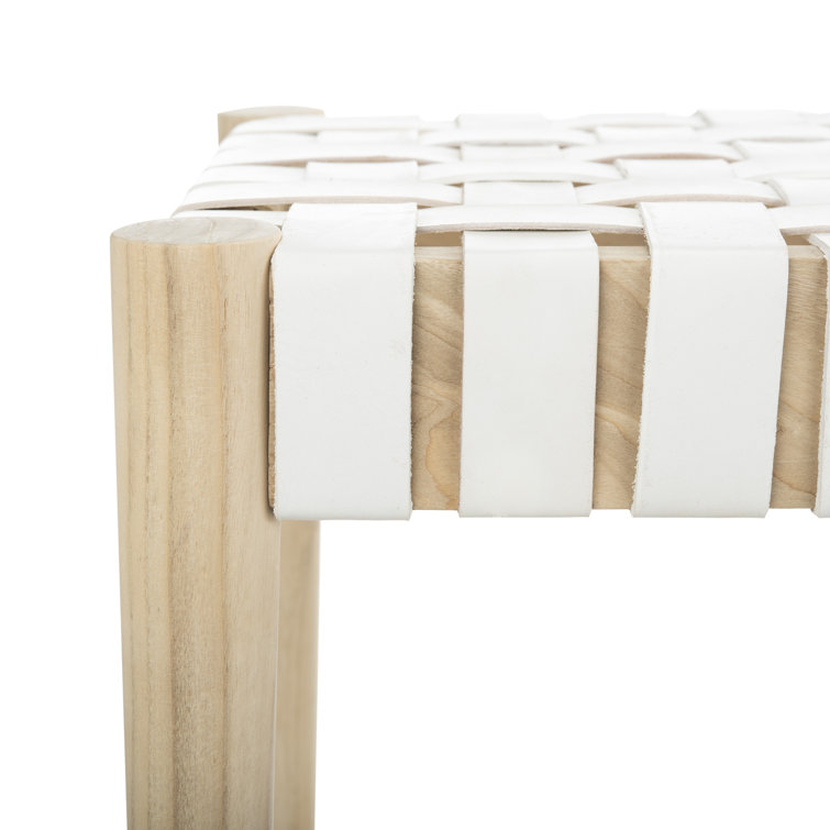 Amalia 47'' Beige and White Leather Weave Transitional Bench