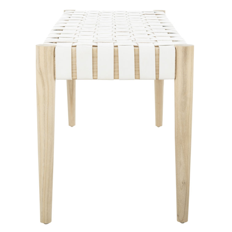 Amalia 47'' Beige and White Leather Weave Transitional Bench