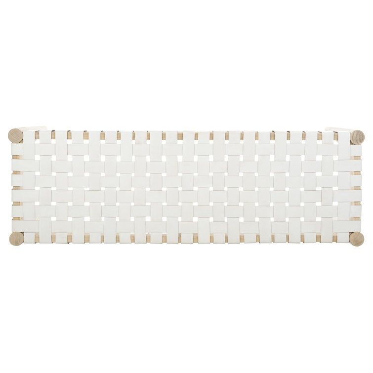 Amalia 47'' Beige and White Leather Weave Transitional Bench